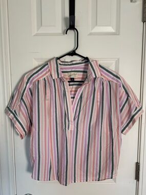 Universal Thread Striped Popover Shirt in Pink, White & Gray